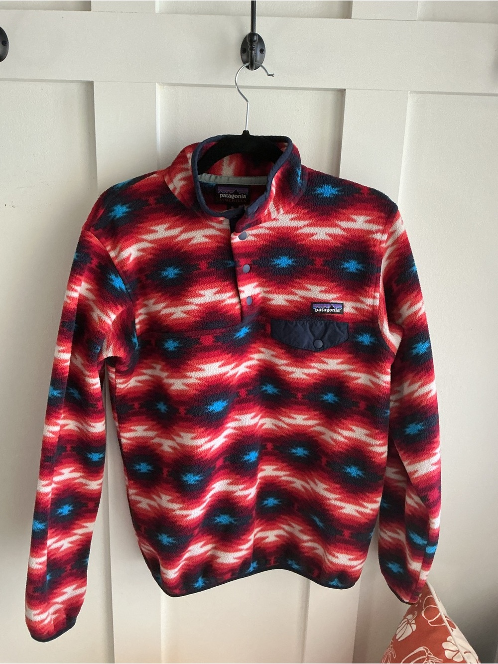 Patagonia Red, Blue & White Patterned Synchilla Pullover